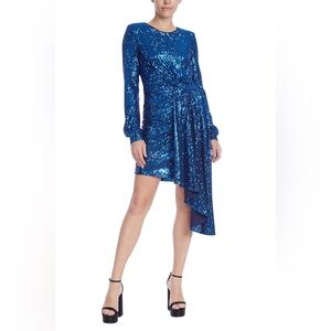 Badgley Mischka Sleeved Sequined Dress with Sash Size 0 NWT